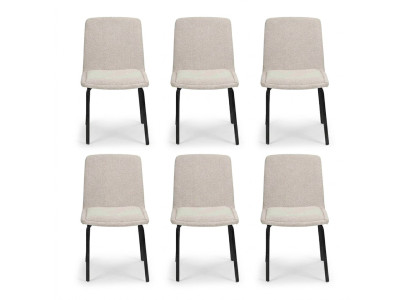 Conjunto de metal con respaldo acolchado blanco, sillas de comedor de tela, juego de 6 sillas.