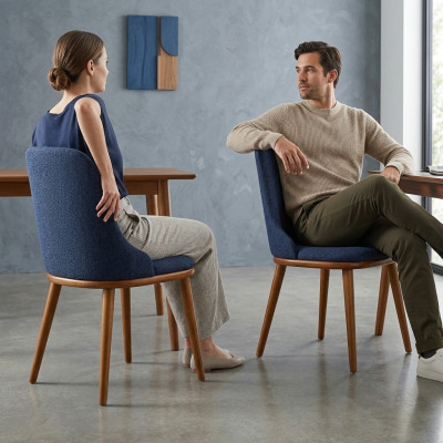 Elegantes sillas de comedor azules con marco de madera diseñado silla de cocina moderna