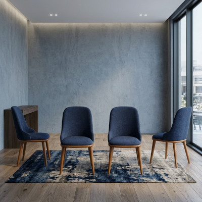 Elegantes sillas de comedor azules con marco de madera diseñado silla de cocina moderna