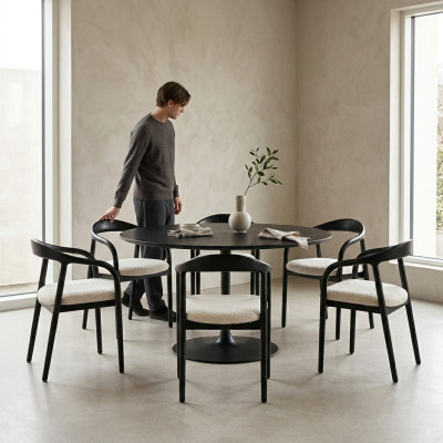 Elegante 6 sillas de comedor de acero inoxidable negro moderno Silla de diseñador de metal.