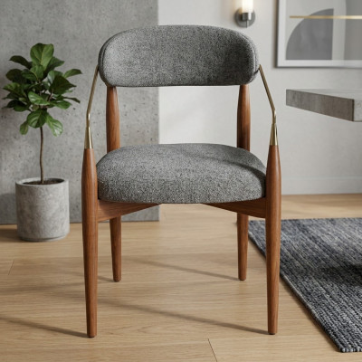 Silla de comedor gris 2 sillas con reposabrazos Tapizado Mobiliario de lujo Muebles