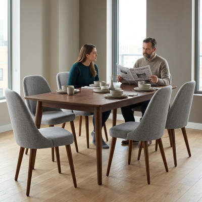 Silla de diseñador 6x Sillas Silla de comedor de madera gris de lujo de madera nueva
