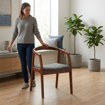 Silla Marrón Diseño Salón Comedor Madera Sillas Tapizadas con Apoyabrazos