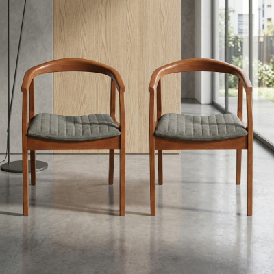 Silla marrón diseño sala de estar comedor madera 2 sillas tapizadas con reposabrazos