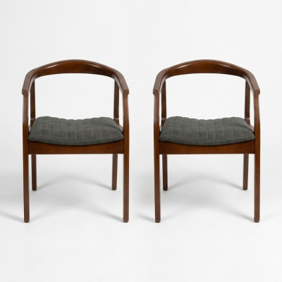 Silla marrón diseño sala de estar comedor madera 2 sillas tapizadas con reposabrazos