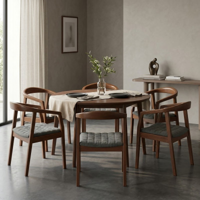 Silla de diseño marrón para sala de estar y comedor, de madera, 6 sillas acolchadas nuevas.