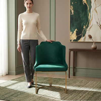 Diseñador de silla de comedor verde de lujo de una sola plaza muebles de comedor modernos