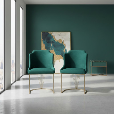 Silla de comedor verde de diseñador, 2 sillas de lujo, silla individual moderna de comedor