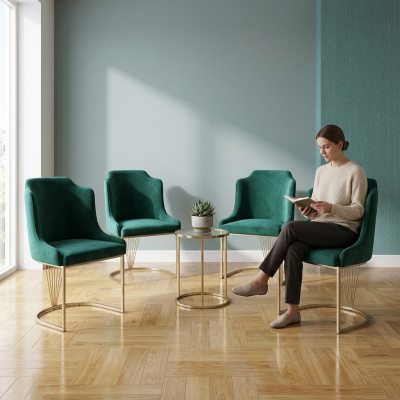 Silla de comedor verde de diseñador 4 sillas Asiento individual de lujo comedor moderno
