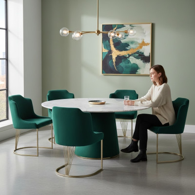 Silla de comedor verde de diseñador de lujo 6x Sillas Individuales Comedor Moderno