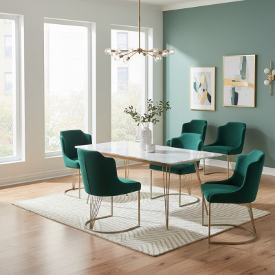 Silla de comedor verde de diseñador de lujo 6x Sillas Individuales Comedor Moderno