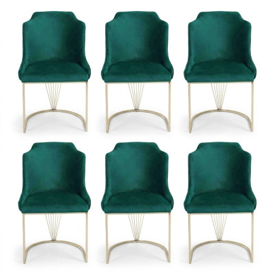Silla de comedor verde de diseñador de lujo 6x Sillas Individuales Comedor Moderno
