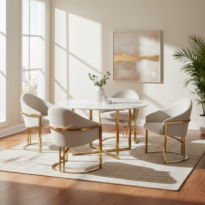 Modernos 4 sillas tapizadas de comedor de metal blanco elegantes.