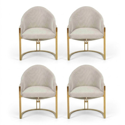 Modernos 4 sillas tapizadas de comedor de metal blanco elegantes.