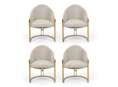 Modernos 4 sillas tapizadas de comedor de metal blanco elegantes.