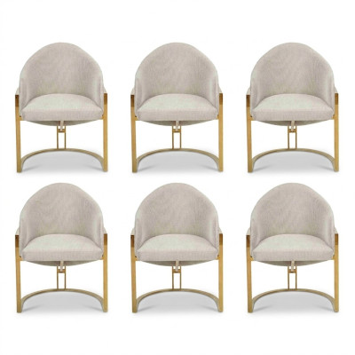 Moderna silla tapizada de metal blanca para comedor con estilo.