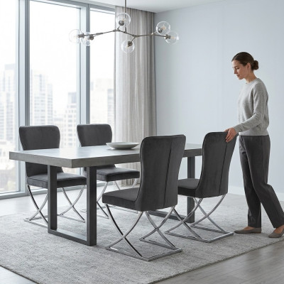 Chesterfield Schwarz 4x sillas sin reposabrazos estructura de metal sillas de comedor