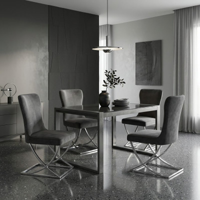 Chesterfield Schwarz 4x sillas sin reposabrazos estructura de metal sillas de comedor
