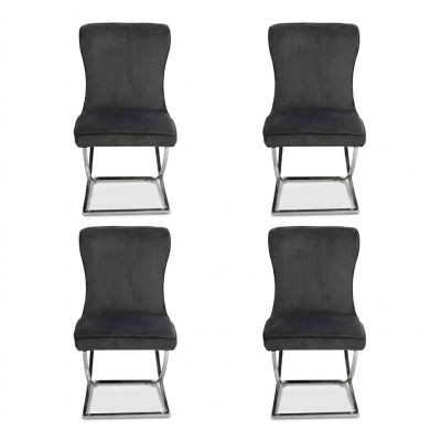Chesterfield Schwarz 4x sillas sin reposabrazos estructura de metal sillas de comedor