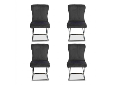 Chesterfield Schwarz 4x sillas sin reposabrazos estructura de metal sillas de comedor