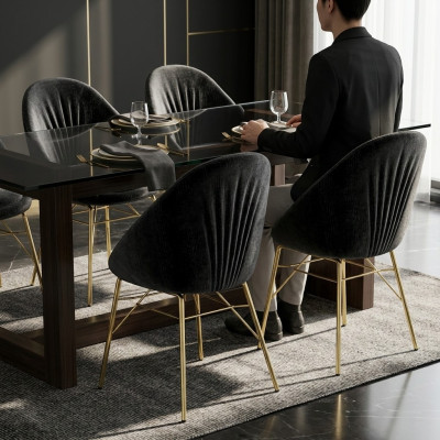 Diseño de lujo Negro 4 sillas Sin reposabrazos Comedor Muebles modernos