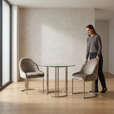 Silla de comedor de lujo moderna, 2 sillas diseño textil metal muebles