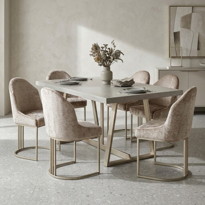 Silla de comedor de lujo 6x sillas Diseño textil Metal muebles de silla contemporáneos