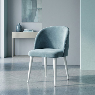 Silla de comedor moderna de madera sin apoyabrazos Diseño nuevo Silla tapizada Asiento azul
