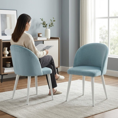 Moderno comedor de madera 2 sillas azules sin reposabrazos nuevo diseño silla tapizada