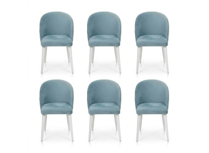 Comedor de lujo de madera con 6 sillas azules sin brazos, nuevo diseño, silla acolchada.
