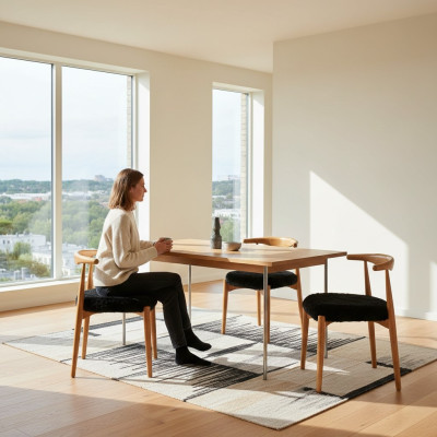 Comedor moderno de madera 4 sillas marrones Sin reposabrazos Diseño de silla tapizada.