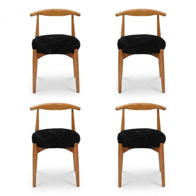 Comedor moderno de madera 4 sillas marrones Sin reposabrazos Diseño de silla tapizada.