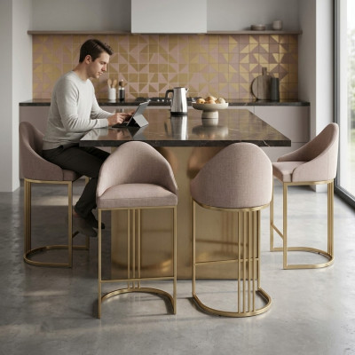 Elegante mesa de comedor 4 sillas beige Sillón Muebles Decoración Cojines de asiento Sillas