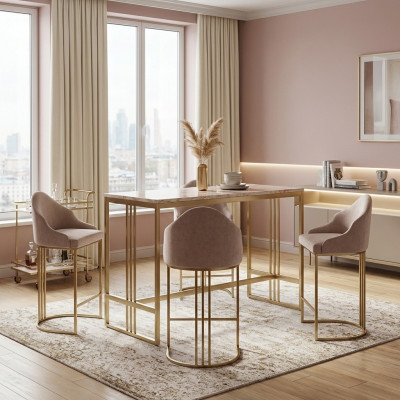 Elegante mesa de comedor 4 sillas beige Sillón Muebles Decoración Cojines de asiento Sillas