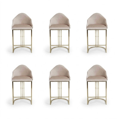 Mesa de comedor elegante, 6 sillas beige, silla de respaldo, muebles, tapizado para sillas.
