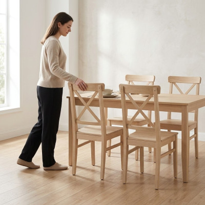 Silla de comedor diseñador 4X Sillas Silla de madera Lujo Asiento individual Sin reposabrazos