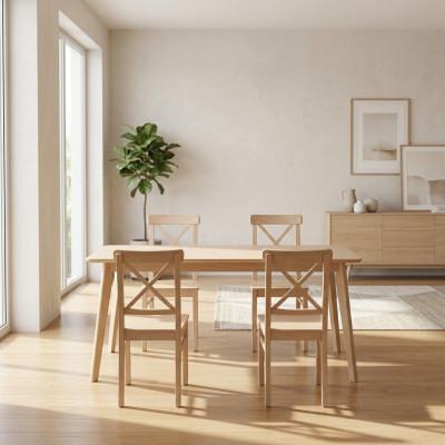 Silla de comedor diseñador 4X Sillas Silla de madera Lujo Asiento individual Sin reposabrazos