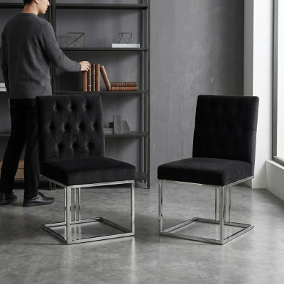 Silla de salón negro diseñador 2 sillas muebles de comedor sillas de comedor silla de acero inoxidable