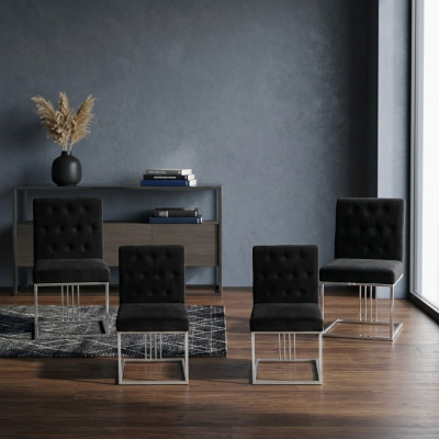 4 sillas negras silla de comedor de diseñador, muebles de comedor, sillas de acero inoxidable