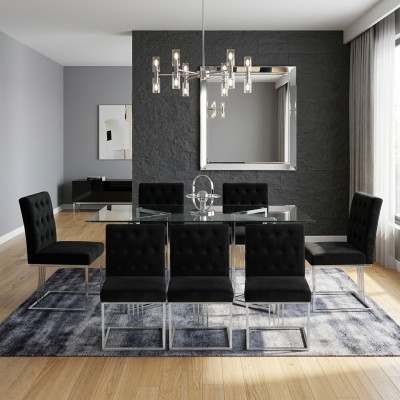 Silla de comedor negra con respaldo 6x Silla de diseñador Silla de acero inoxidable