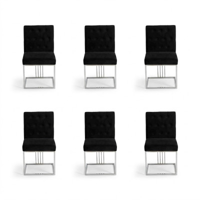 Silla de comedor negra con respaldo 6x Silla de diseñador Silla de acero inoxidable