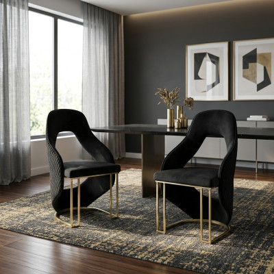Elegante 2 sillas silla de comedor negra silla de cocina silla de respaldo lujo novedad