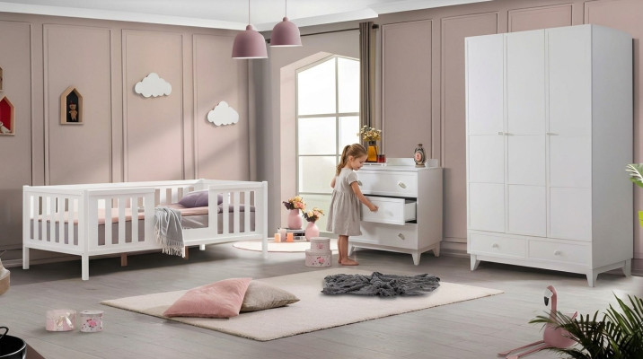 Habitación infantil 2 piezas Dormitorio Muebles Conjunto completo Habitación juvenil Blanco