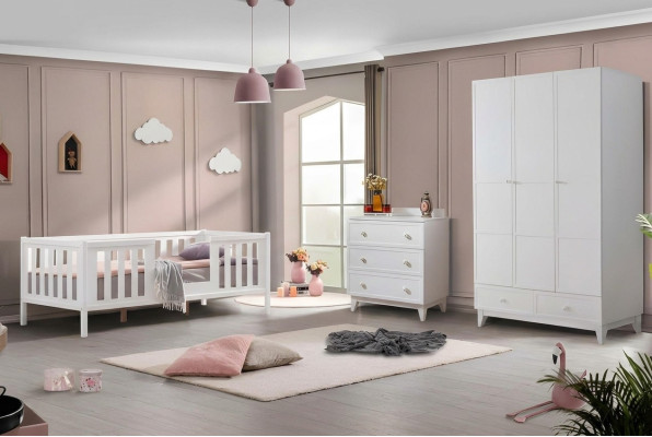 Habitación infantil 2 piezas Dormitorio Muebles Conjunto completo Habitación juvenil Blanco
