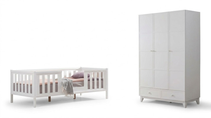 Habitación infantil 2 piezas Dormitorio Muebles Conjunto completo Habitación juvenil Blanco