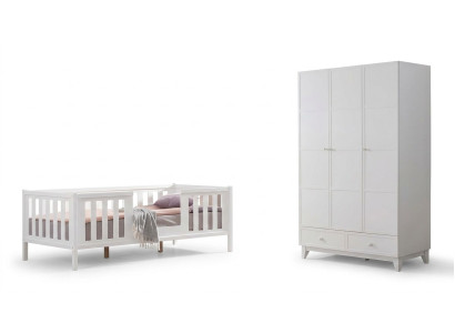 Habitación infantil 2 piezas Dormitorio Muebles Conjunto completo Habitación juvenil Blanco