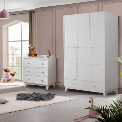 lujoso dormitorio infantil blanco conjunto moderno armario cómoda nuevo