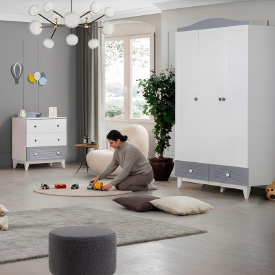 Sala de niños moderna 2 piezas Muebles Juego de habitación Multicolor Armario Cómoda