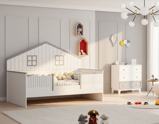 Habitación infantil moderna de 2 piezas conjunto de muebles colorido Cama para niños Cómoda