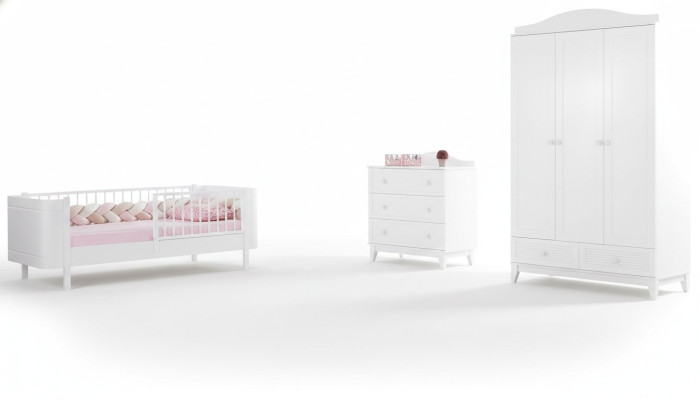 Habitación juvenil moderna infantil blanco conjunto de lujo cama armario cómoda.